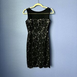 Lulu's Me and You Black Bodycon Lace Dress Mini Nude Lining Sheath Sleeveless